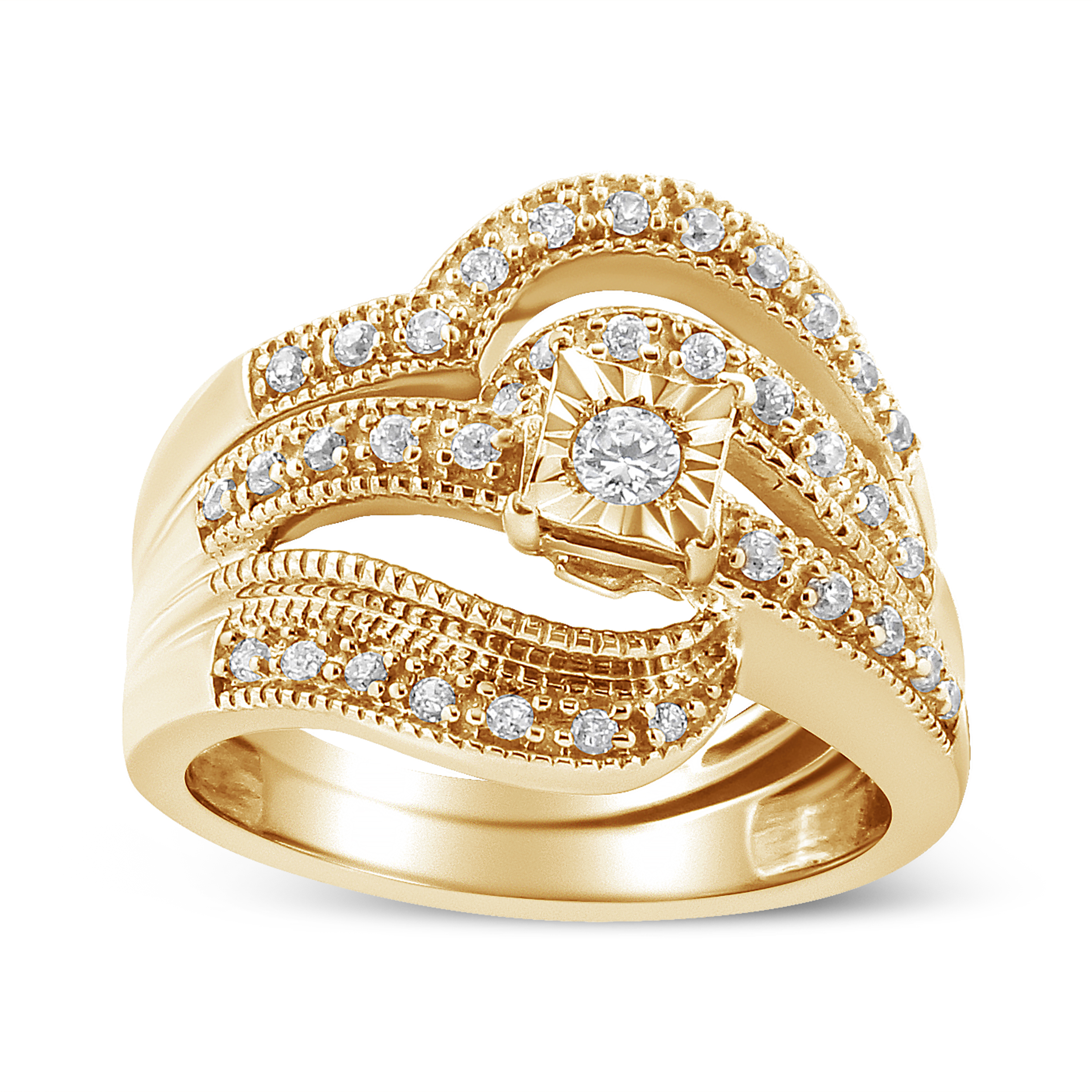 14k Yellow Gold Plated .925 Sterling Silver 1/3 Cttw Round Diamond Crisscross